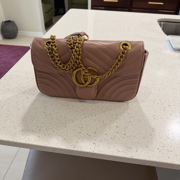 Gucci Pink Quilted Shoulder Bag with Gold Chain